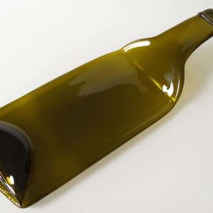 Upcycled Melted Wine Bottle Flat Platter - Olive Green