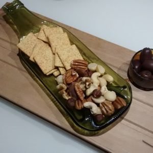 Olive Green Wine Bottle Nibbles Dish With Nibbles