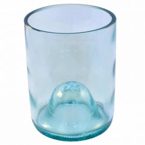 Upcycled Aqua Wine Bottle Drinking Glass in a Set of 2 Gift Pack - Fire Polished Rim