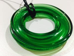 Green Saturn Rings Upcycled Bottle Neck Pendant
