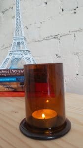 Amber Tea Light Lantern made of Stubby Beer Bottle
