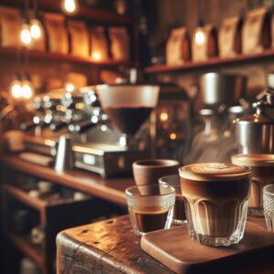 Coffee glasses on a café environment