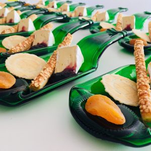 Hila Upcycle Stubby Bottle Nibbles Dish Green with Cheese & Crackers